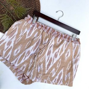 Aerie Womens Shorts Tan White Ikat Southwestern Drawstring Cotton XL